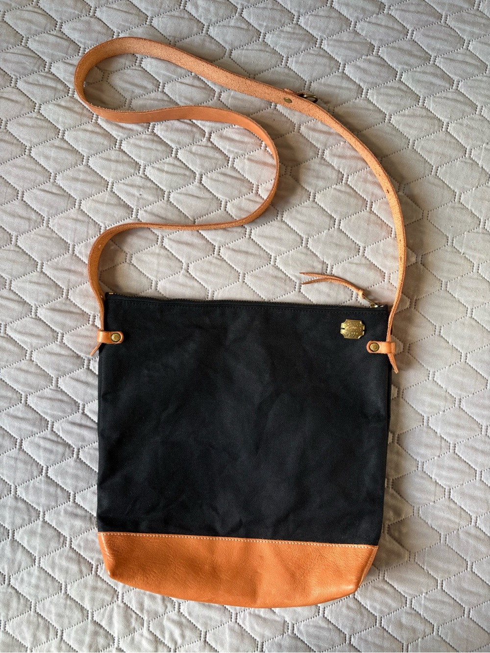 The Superior Labor Japanese Made Black Canvas Crossbody with Tan Leather Trim